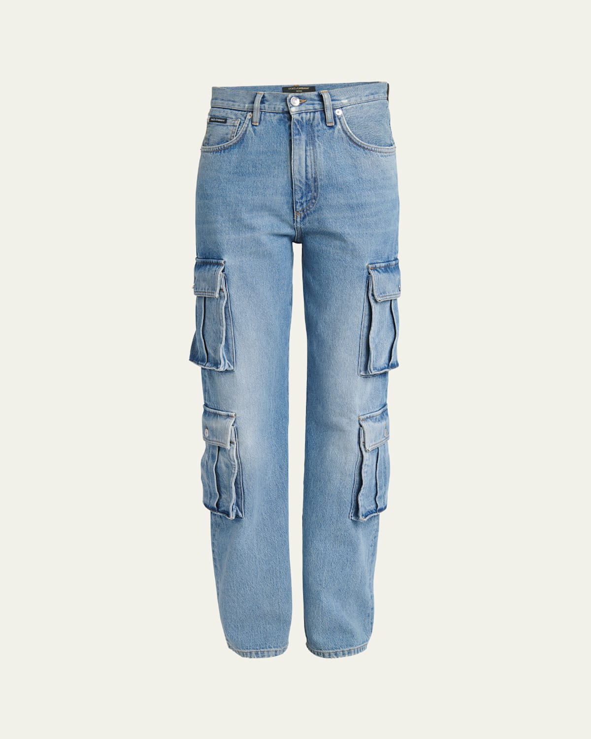 Straight-Leg Denim Cargo Pants