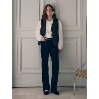 Straight-Leg Velvet Pants (Navy Blue)