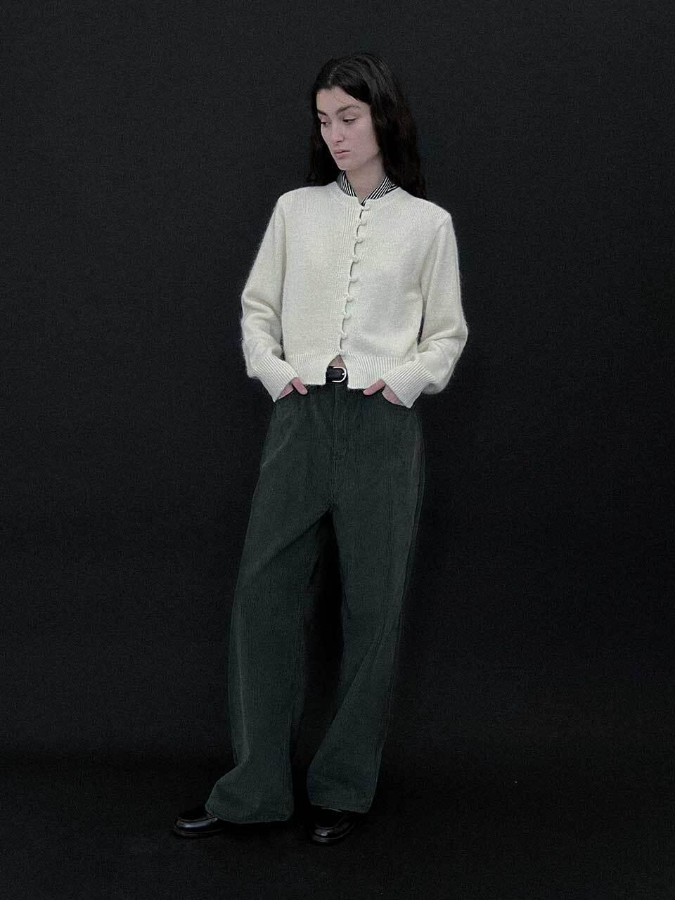 Straight-leg Relaxed Fit Corduroy Pants [GREEN]