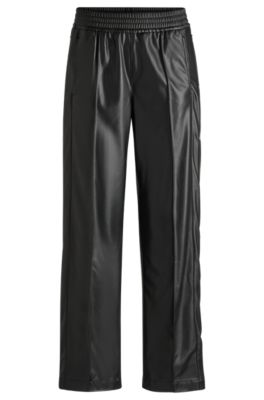 Straight-leg trousers in faux leather with press-studs- Black Women's Pants size 4