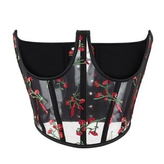 Strapless Mesh Embroidered Corset Top