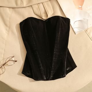 Strapless Velvet Zip-Up Corset Top