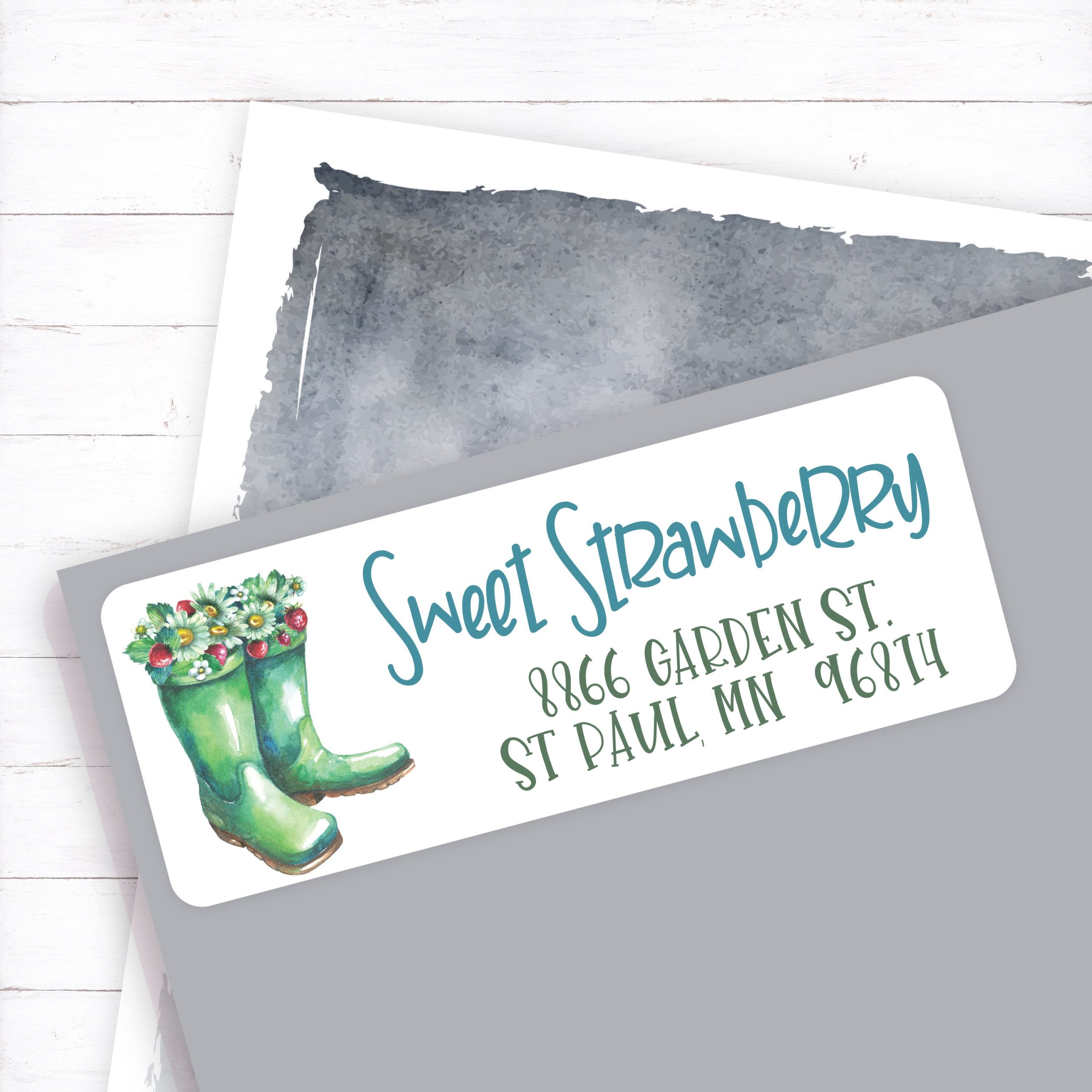 Strawberry Rain Boots Personalized Return Address Label, Spring Sticker, Sweet Berries