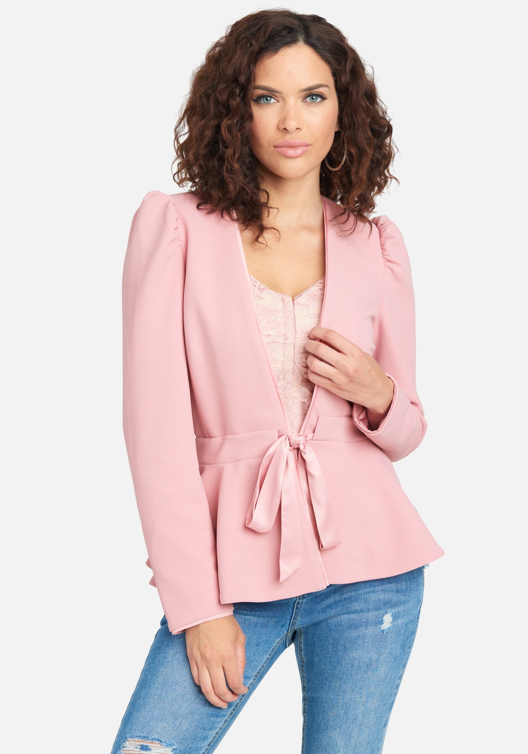 Stretch Twill Tie Front Blazer