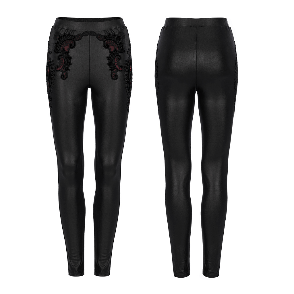 Stretch Velvet Detail Skinny Gothic Pants for Women