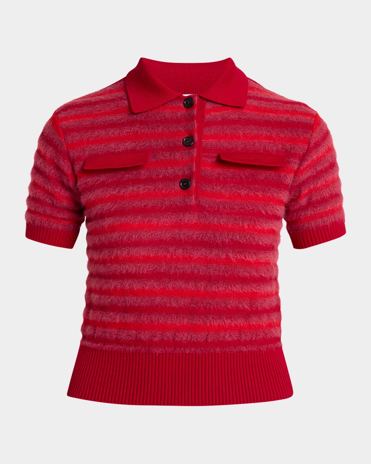 Striped Knit Short-Sleeve Polo Top