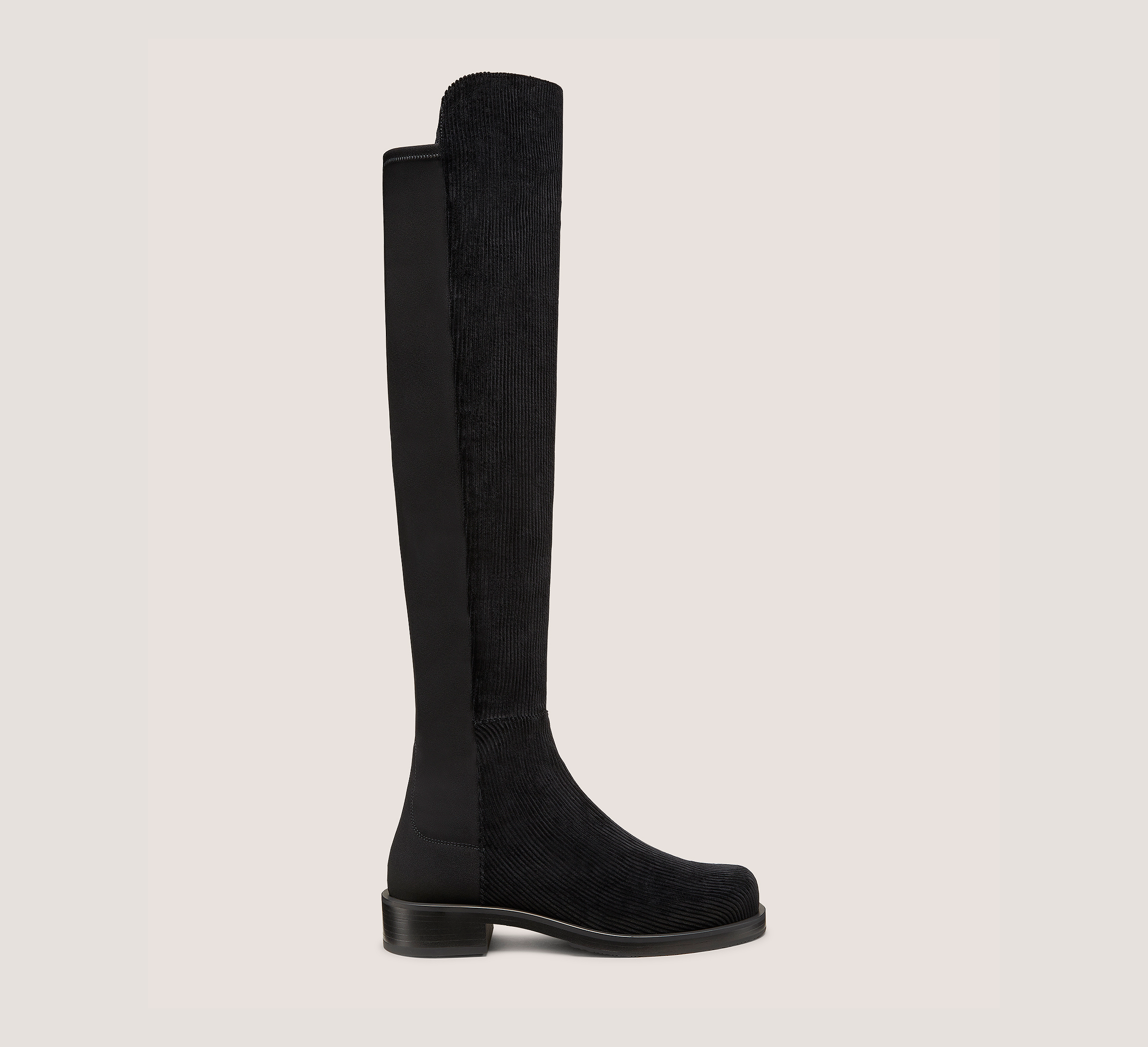 Stuart Weitzman 5050 Bold Boot Over-The-Knee Boots, Black Corduroy Velvet/Gabardine, Size: 6 Wide