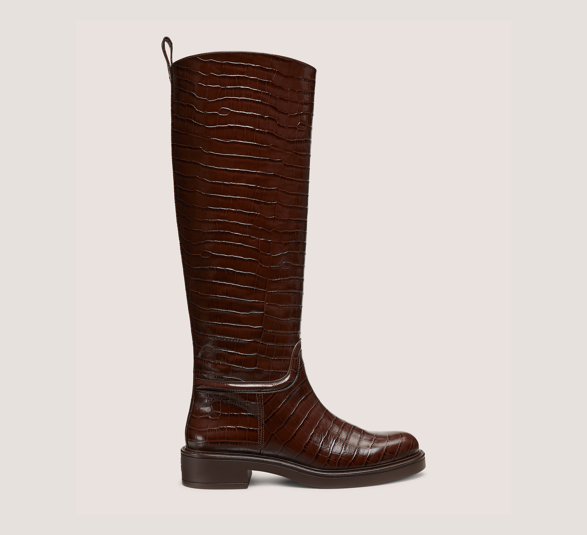 Stuart Weitzman Celia Riding Boot Knee-High, Walnut Tonal Embossed Calf Leather, Size: 10.5 Medium