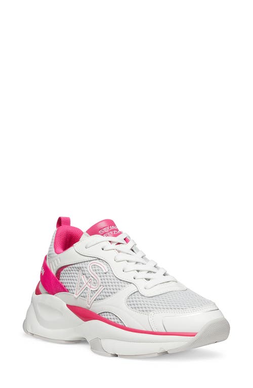 Stuart Weitzman Chunky Sole Sneaker in White/Fuchsia Leather at Nordstrom, Size 5