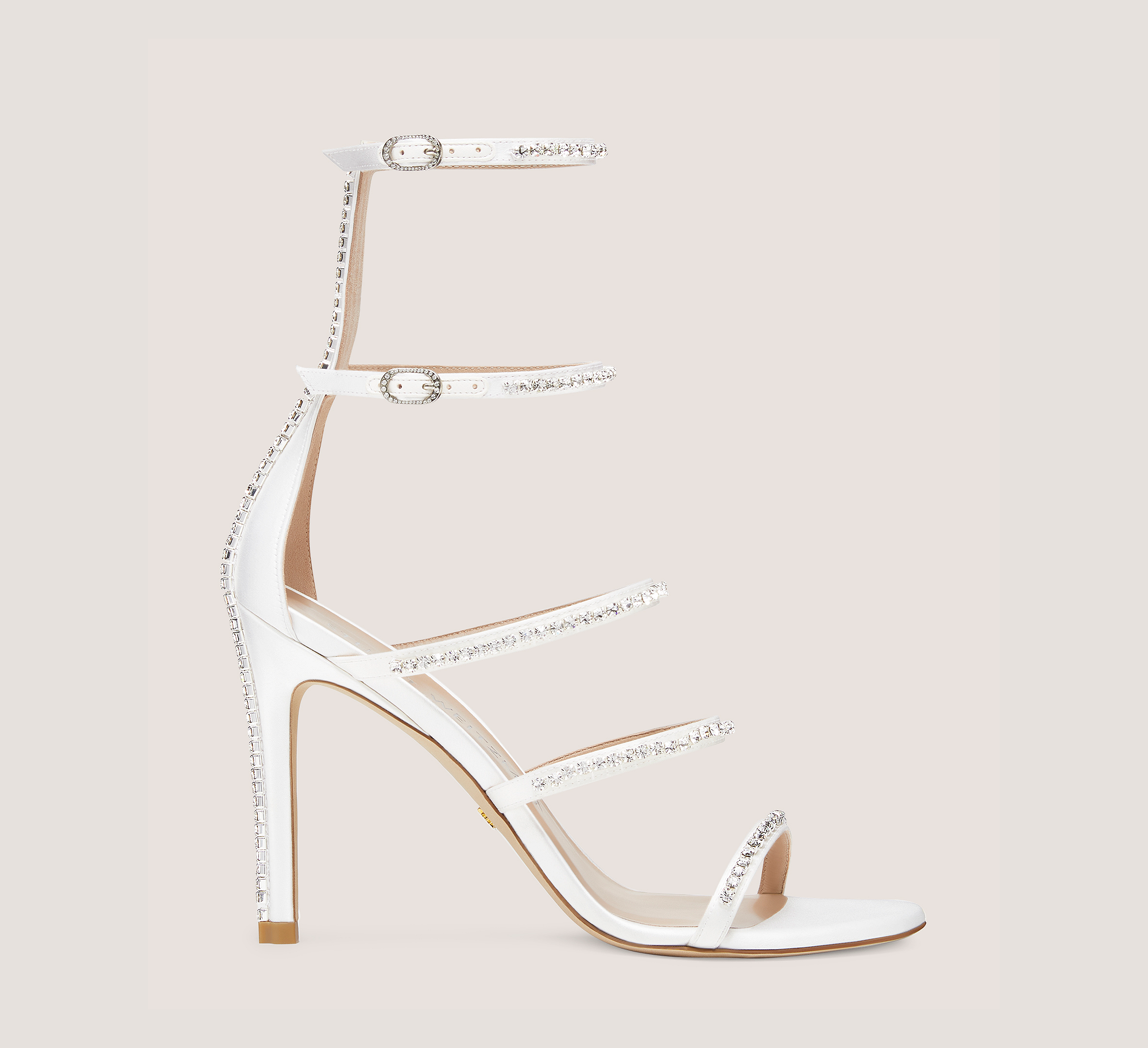 Stuart Weitzman Nudistglam 100 Gladiator Sandal , White & Clear Satin/Crystal, Size: 8.5 Medium