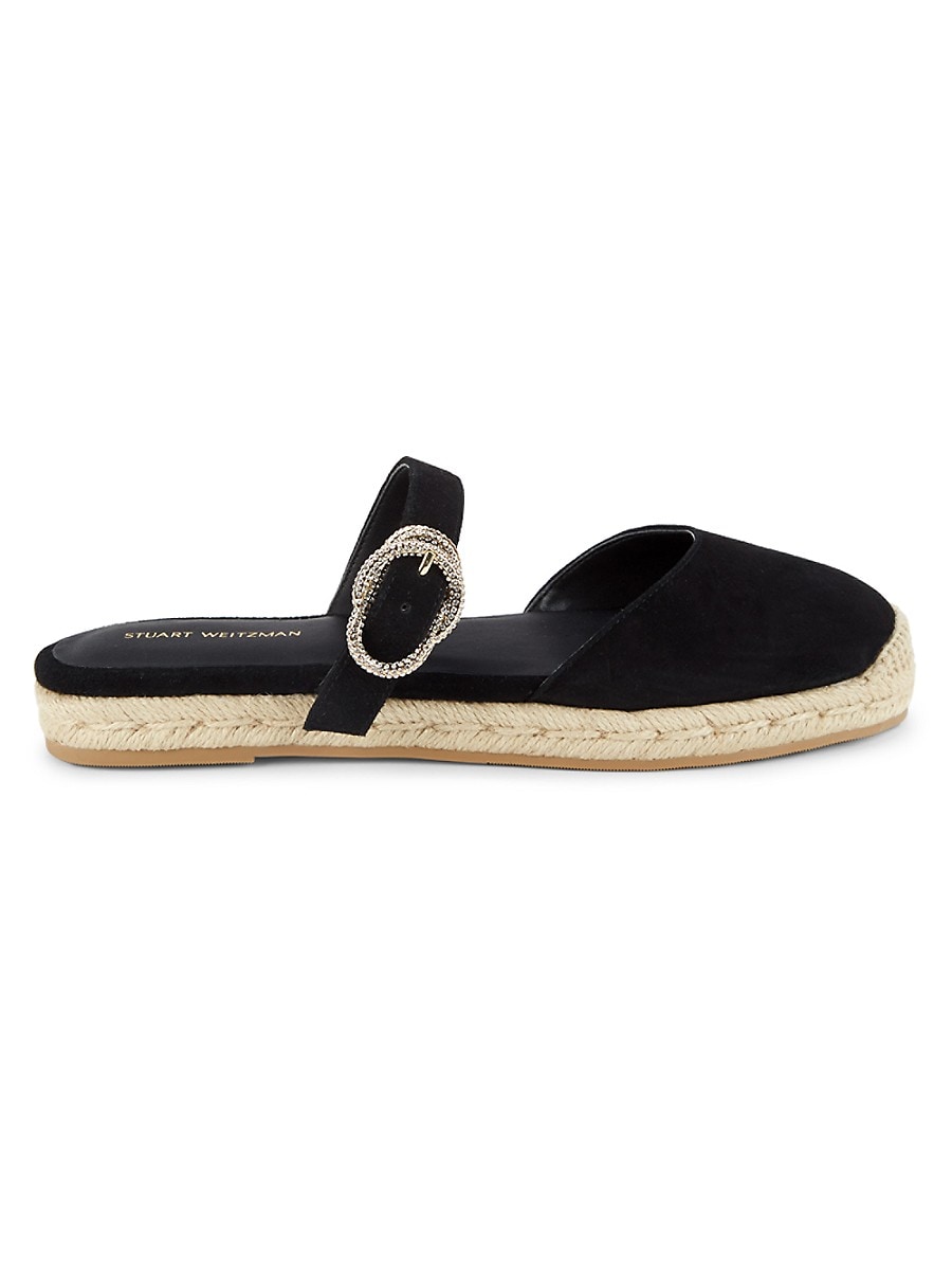 Stuart Weitzman Women's Crystal Buckle Suede Espadrilles - Black - Size 10