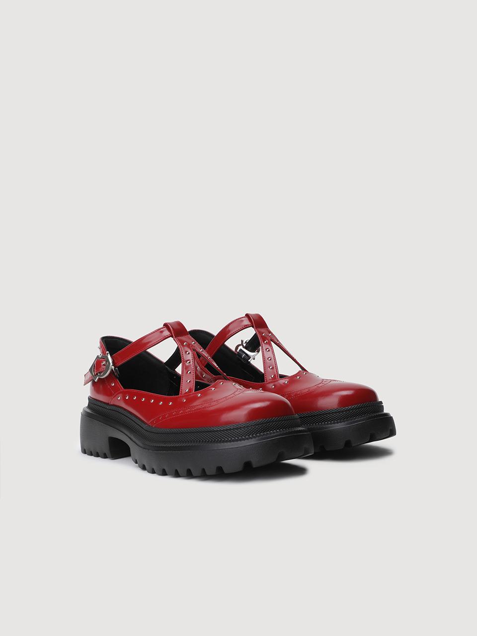 Studded Leather Buckle Loafers [RED] (LK1CM25100REX)