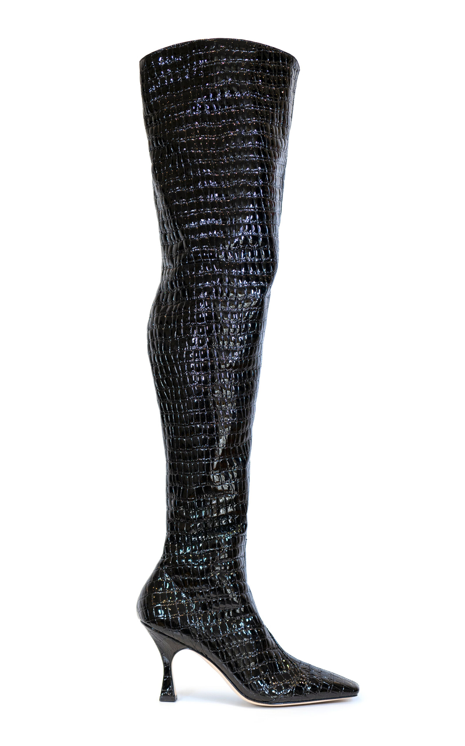 Studio Amelia - Maverick Croc-Embossed Lather Over-The-Knee Boots - Black - IT 37 - Moda Operandi