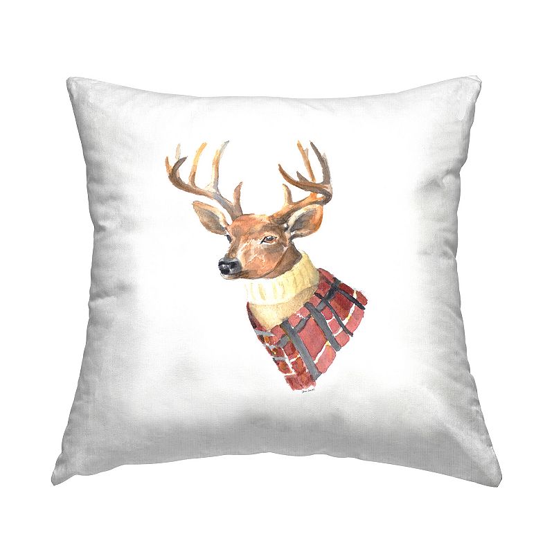 Stupell Home Decor Deer in Red Plaid Coat Throw Pillow, Brown