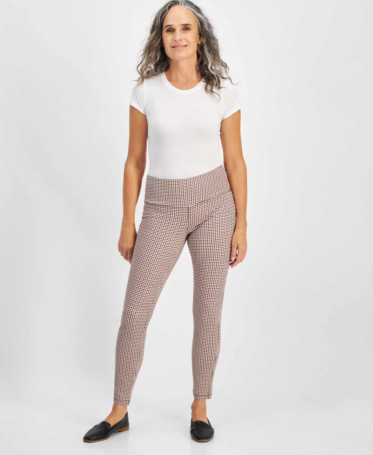 Style & Co Petite Plaid Ponte-Knit Skinny Pull-On Pants, Created for Macy's - Plaid Natural