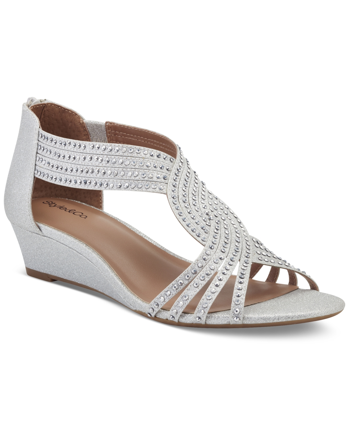 Style & Co Women's Ginifur Embellished Strappy Wedge Sandals, Created for Macy's - Silver