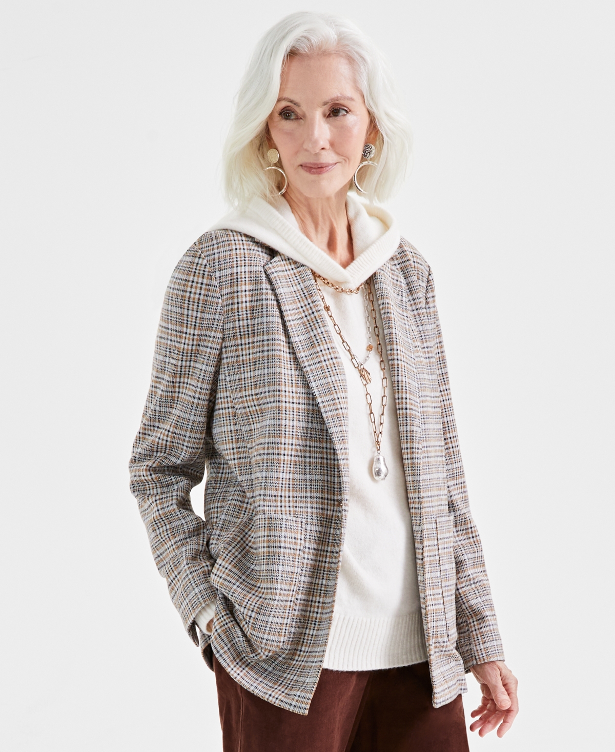 Style & Co Women's Plaid Long-Sleeve Blazer, Created for Macy's - Plaid