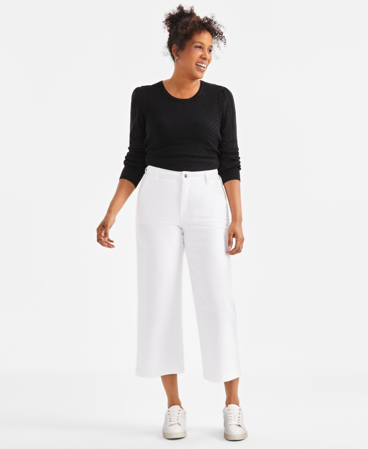 Style & Co Women's Twill Wide-Leg Cropped Pants, Exclusively at Macy's - Bright White