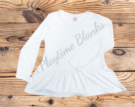 Sublimation Blanks - Toddler White Long Sleeve Peplum Top - 100% Polyester