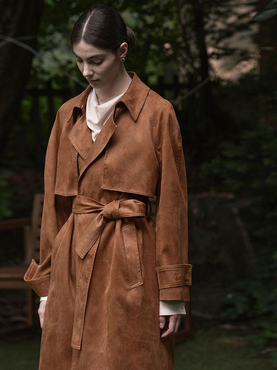 Suede Half Standard Fit Trench Coat [Camel]