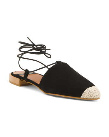 Suede Lace Up Flat Sandals for Women | Man-Made Sole/Suede