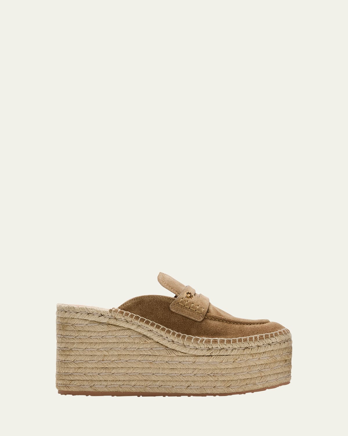 Suede Penny Loafer Platform Espadrille Mules