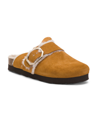 Suede Platform Clogs With Buckle for Women | Textile/Man-Made Sole/Suede