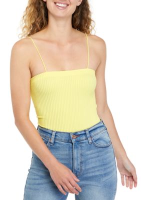 Sugar Rain High-End Textured Square Neck Bodysuit, Yellow, S-M