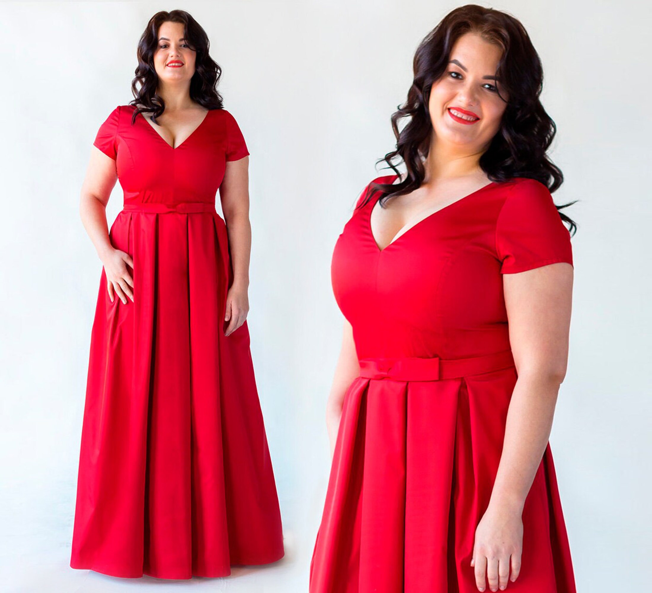 Summer A-Line Red Bridesmaids Dress, Maxi Plus Size Classic Cotton Women Wedding Guest Clothing