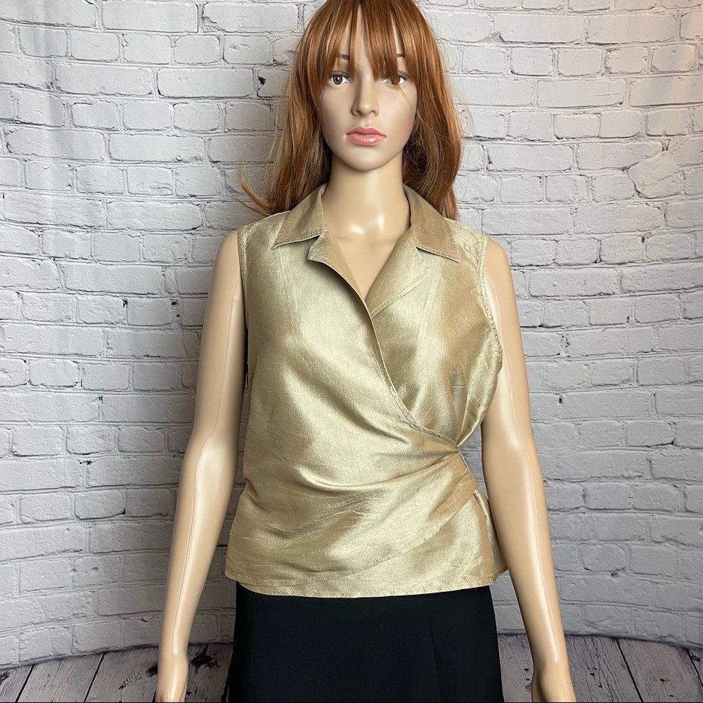 Sunny Leigh Urban Jungle Silk Wrap Beige Top Size 12 in Gold, Women's