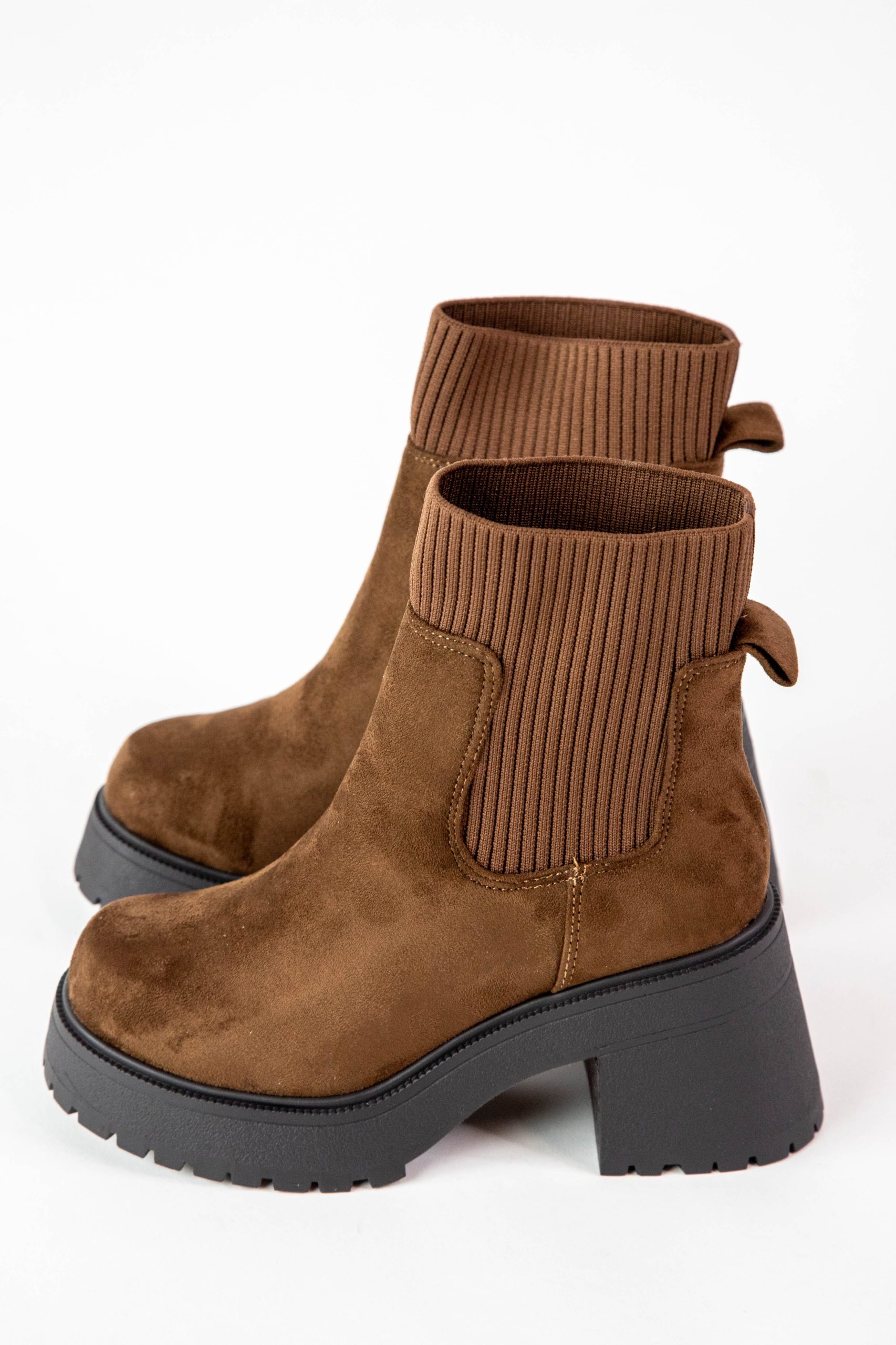 Super Knit Sock Chelsea Boots Chocolate Faux Suede