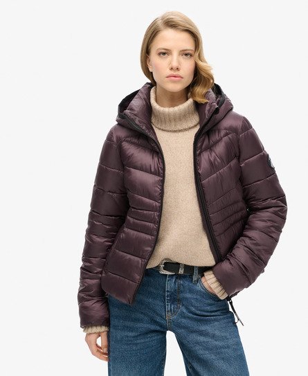 Superdry Women's Hooded Fuji Quilted Padded Jacket Purple Size: 2