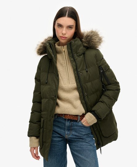 Superdry Women's Microfiber Expedition Parka Jacket Green Size: 6