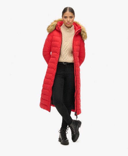 Superdry Women's Women's Arctic Long Puffer Coat Red / High Risk Red - Size: 8 Size: 4