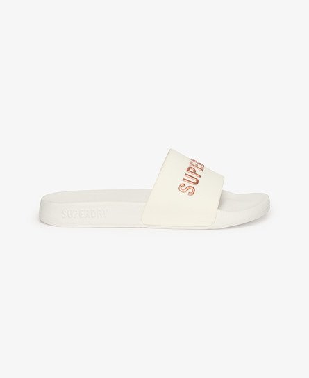 Superdry Women's Women's Code Logo Pool Sliders White / Optic/Metallic Rose Gold - Size: M