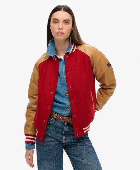 Superdry Women's Women's College Varsity Bomber Jacket Red / Expedition Red - Size: 8 Size: 4