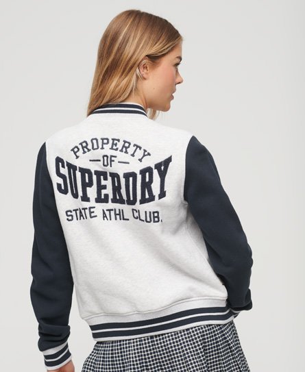 Superdry Women's Women's Collegiate Jersey Varsity Bomber Jacket Grey / Glacier Grey Marl/Eclipse Navy - Size: 14 Size: 10