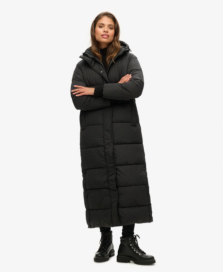 Superdry Women's Women's Hooded Maxi Puffer Coat Black - Size: 18 Size: 14