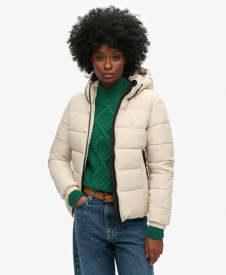 Superdry Women's Women's Hooded Spirit Sports Puffer Jacket Beige / Pelican - Size: 14 Size: 10