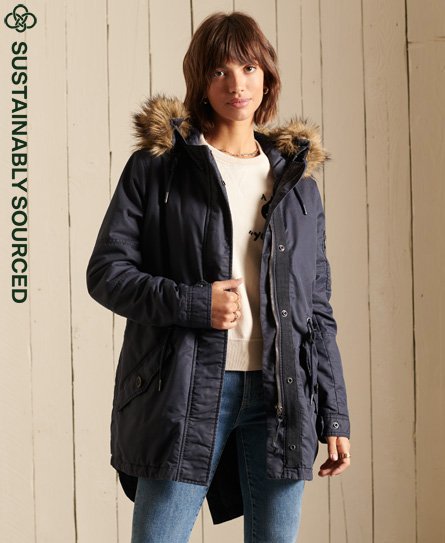 Superdry Women's Women's Military Fishtail Parka Coat Blue / Scout Navy - Size: 8 Size: 4