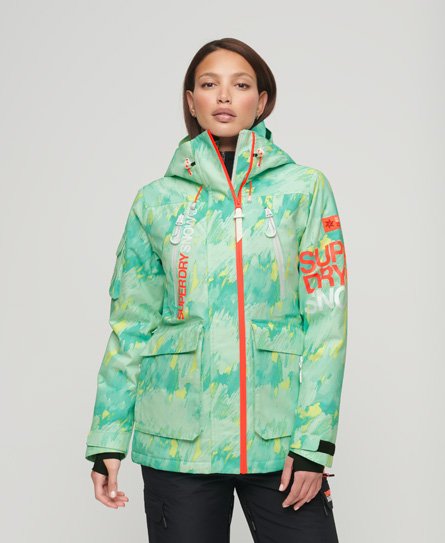 Superdry Women's Women's Sport Ultimate Rescue Ski Jacket Green / Abstract Teal Lime - Size: 8 Size: 4