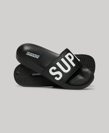 Superdry Women's Women's Vegan Core Pool Sliders Black / Black/white - Size: 5-6