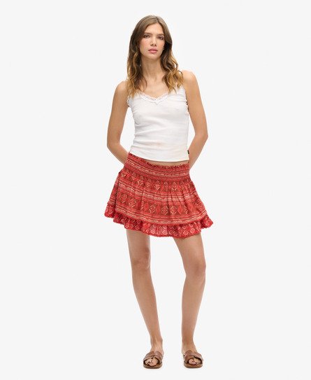 Superdry Women's Women's Women's Vintage Tiered Mini Skirt, Red, Size: 14 Size: 10