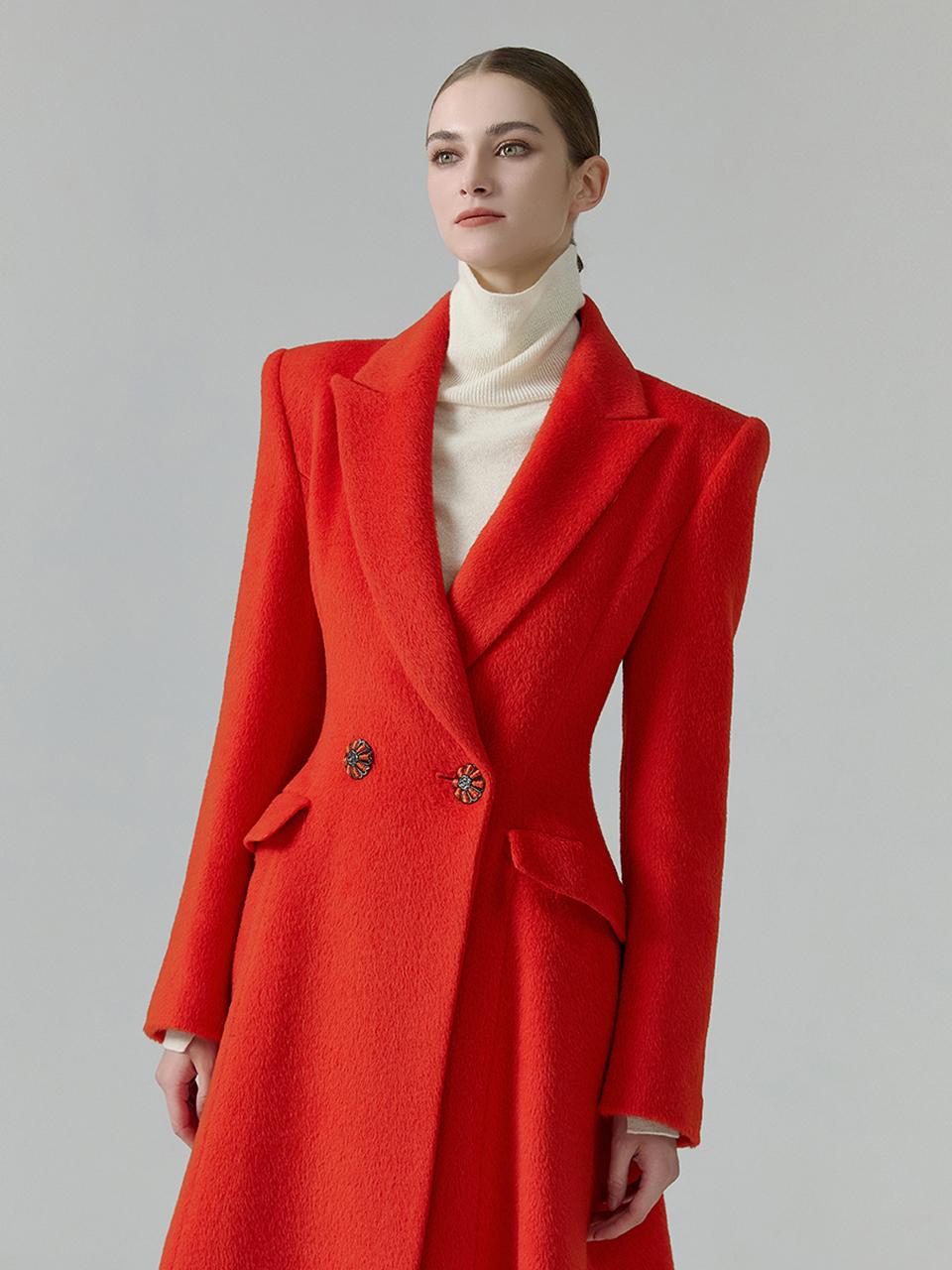 Suri Alpaca Wool Double Tailored Coat [Orange]