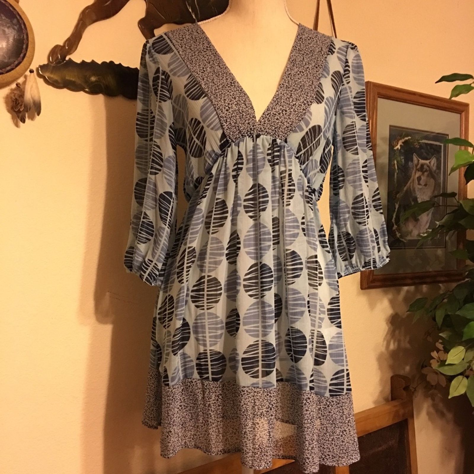 Susie Collection Sheer Tunic Top Dress M in Blue, Women's (Size Medium)