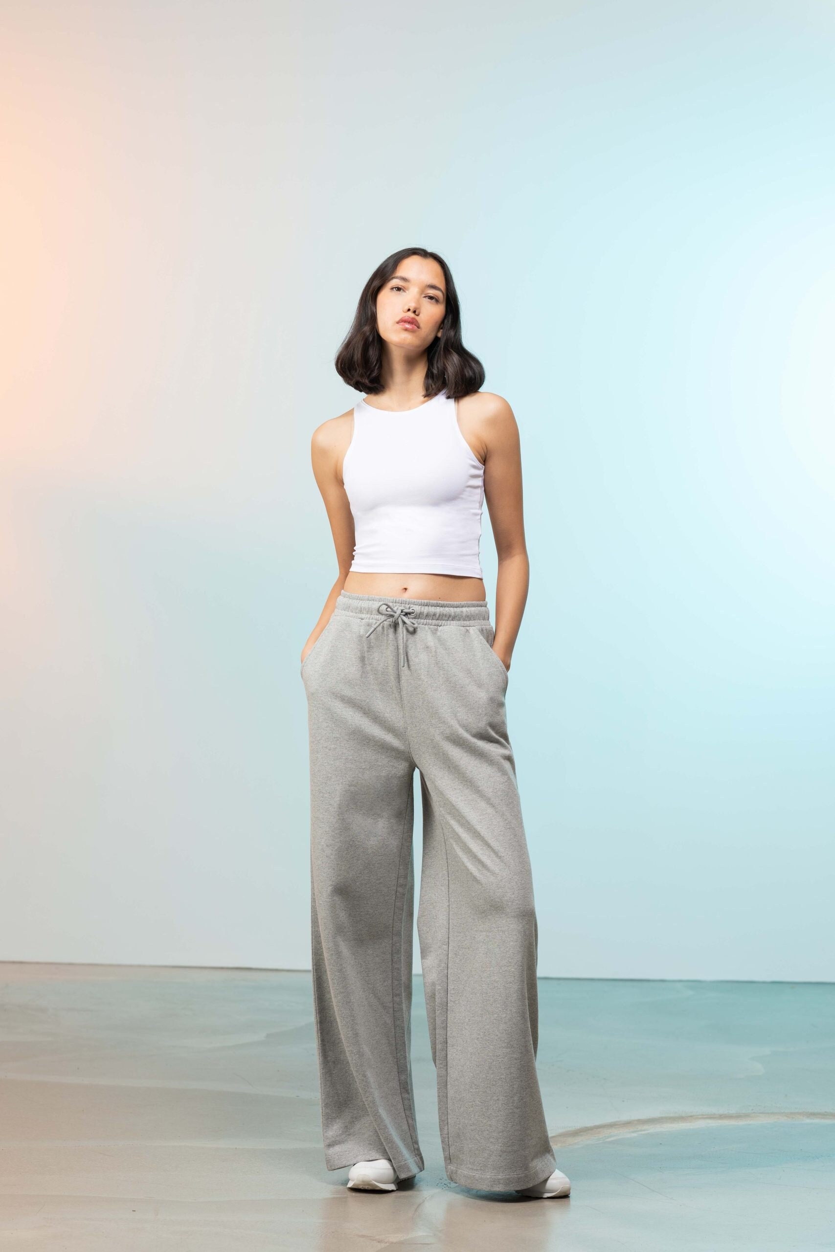 Sustainable Wide Leg Drawstring Joggers - Heather Grey