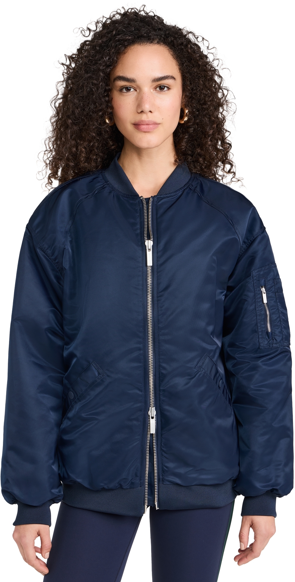 Sweaty Betty City Longline Bomber Jacket Navy Blue XL