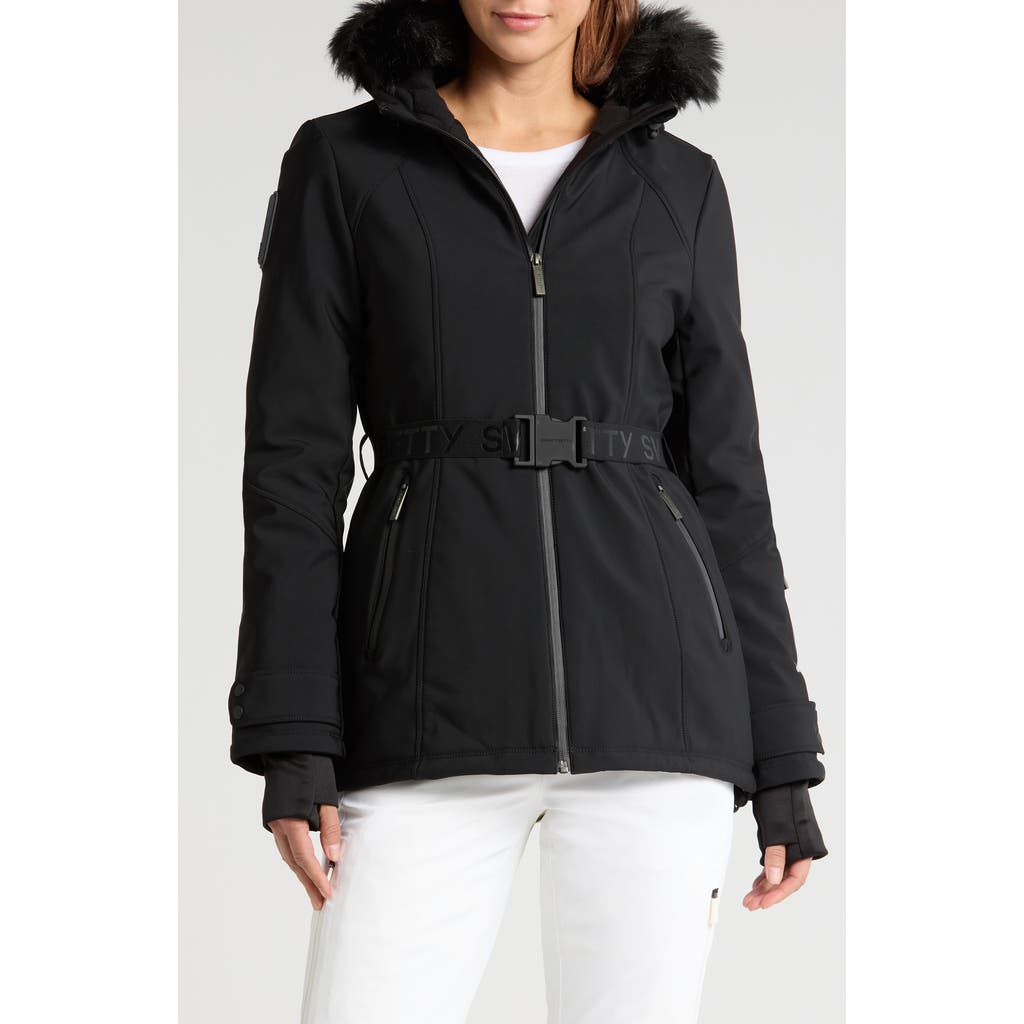 Sweaty Betty Exploration Faux Fur Trim Soft Shell Ski Jacket in Black at Nordstrom, Size X-Small