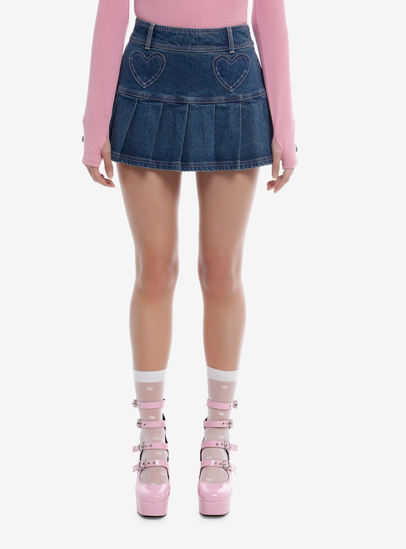 Sweet Society Heart Patch Pleated Denim Skirt