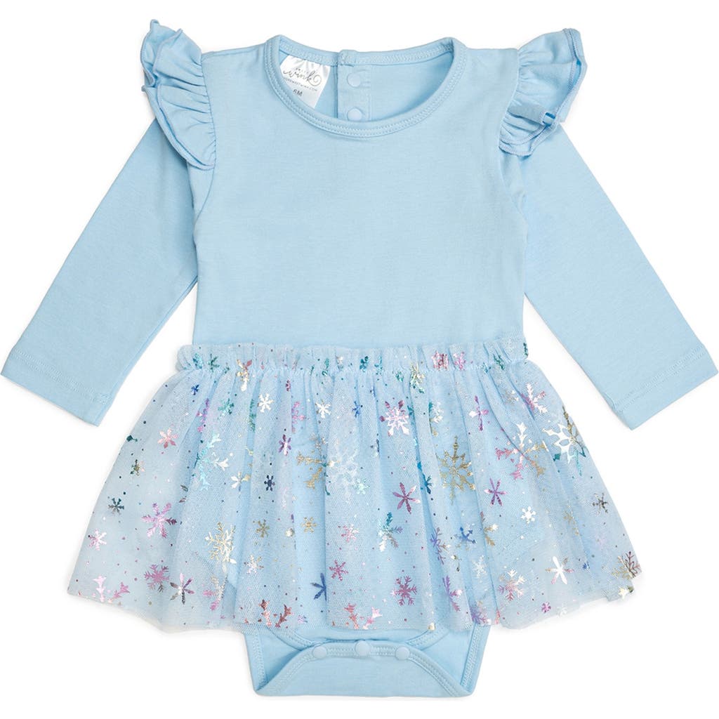 Sweet Wink Snow Princess Iridescent Long Sleeve Tutu Bodysuit in Light Blue at Nordstrom, Size 0-3M